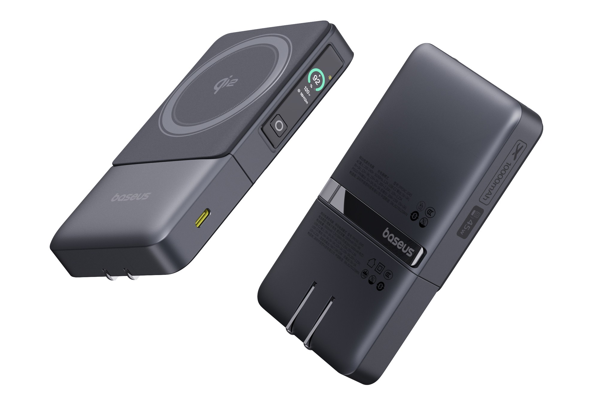 Two different views of the black version of the Baseus EnerGeek GT01 power bank.