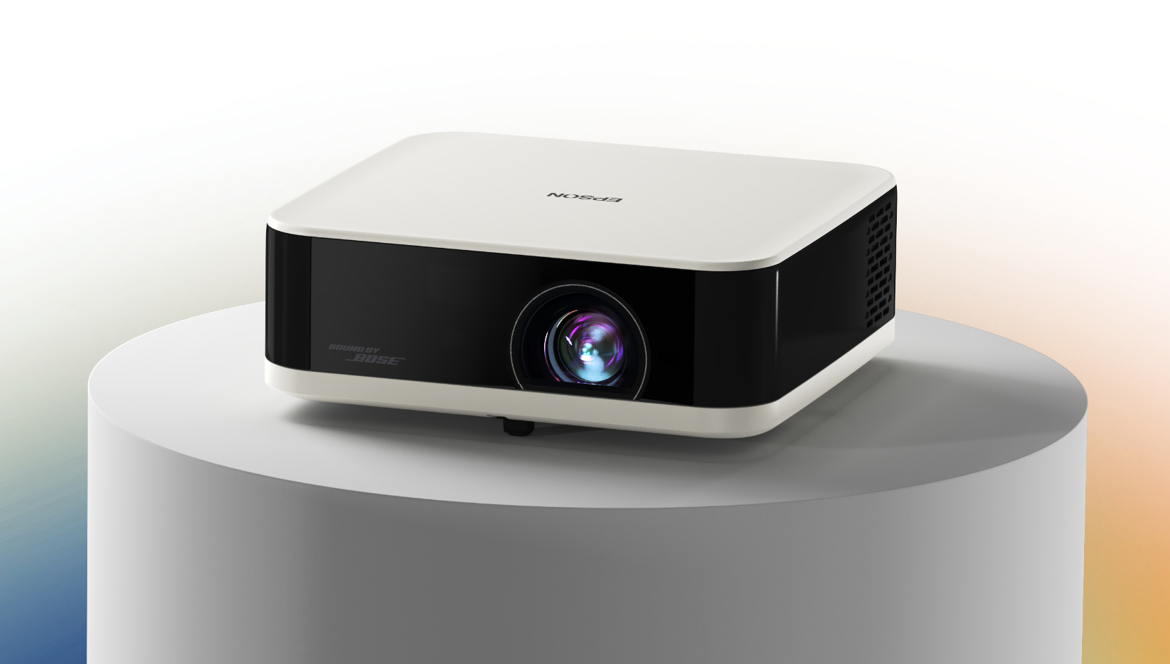 The Epson Lifestudio Pop Plus projector on a pedestal display. The Epson Lifestudio Pop Plus projector on a pedestal display.