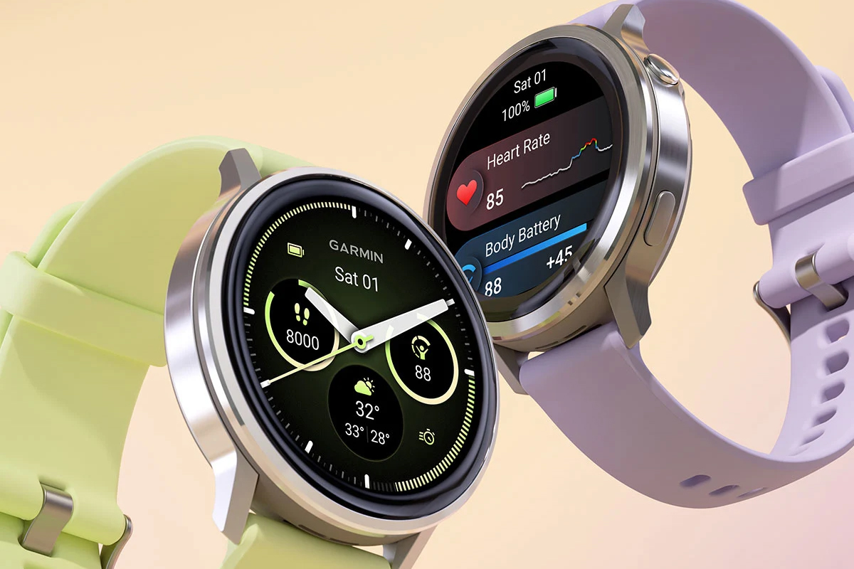 A close-up of two Garmin Venu 4 smartwatches.