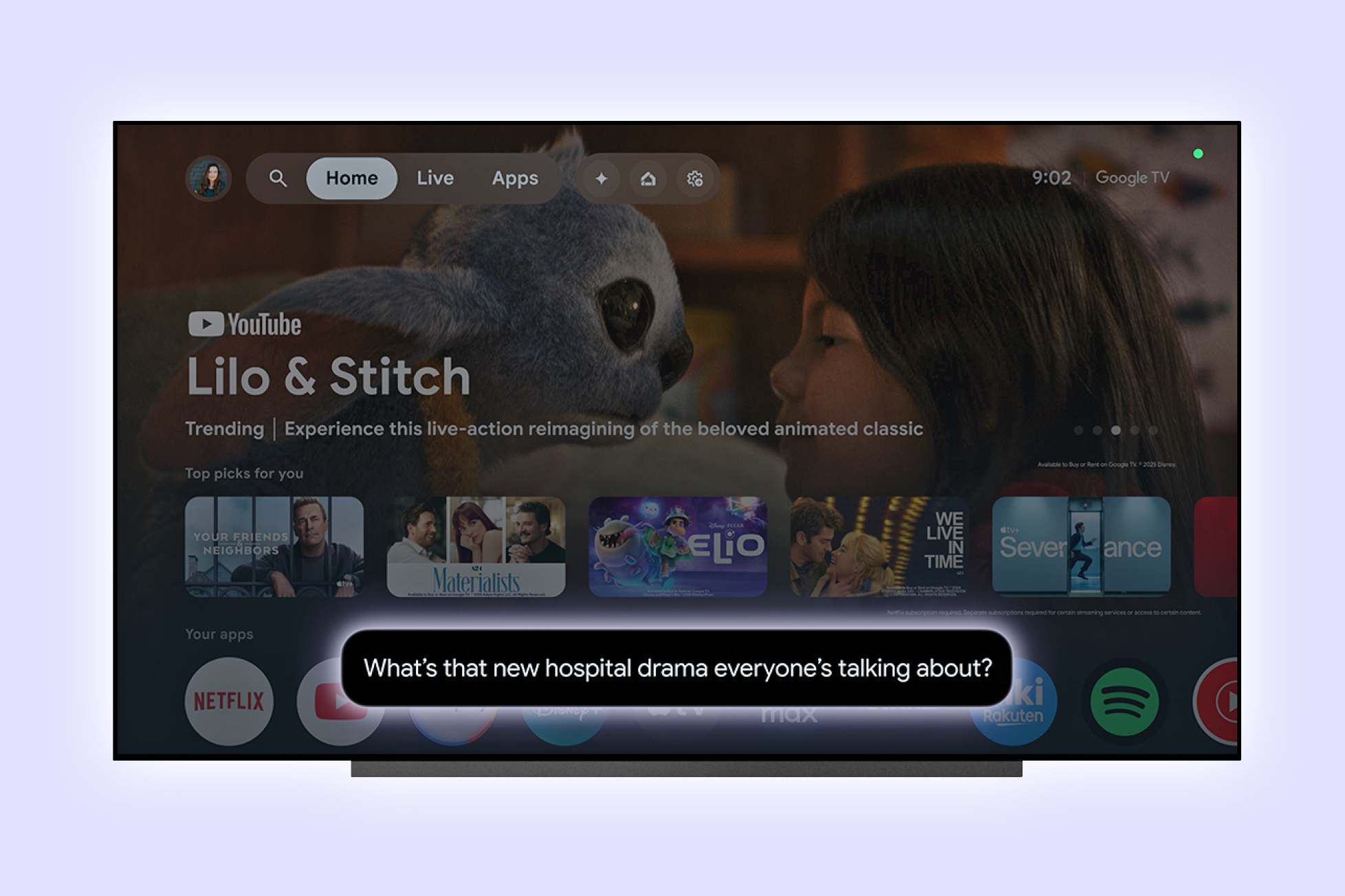 A screenshot of Google TV featuring Gemini being asked a question.