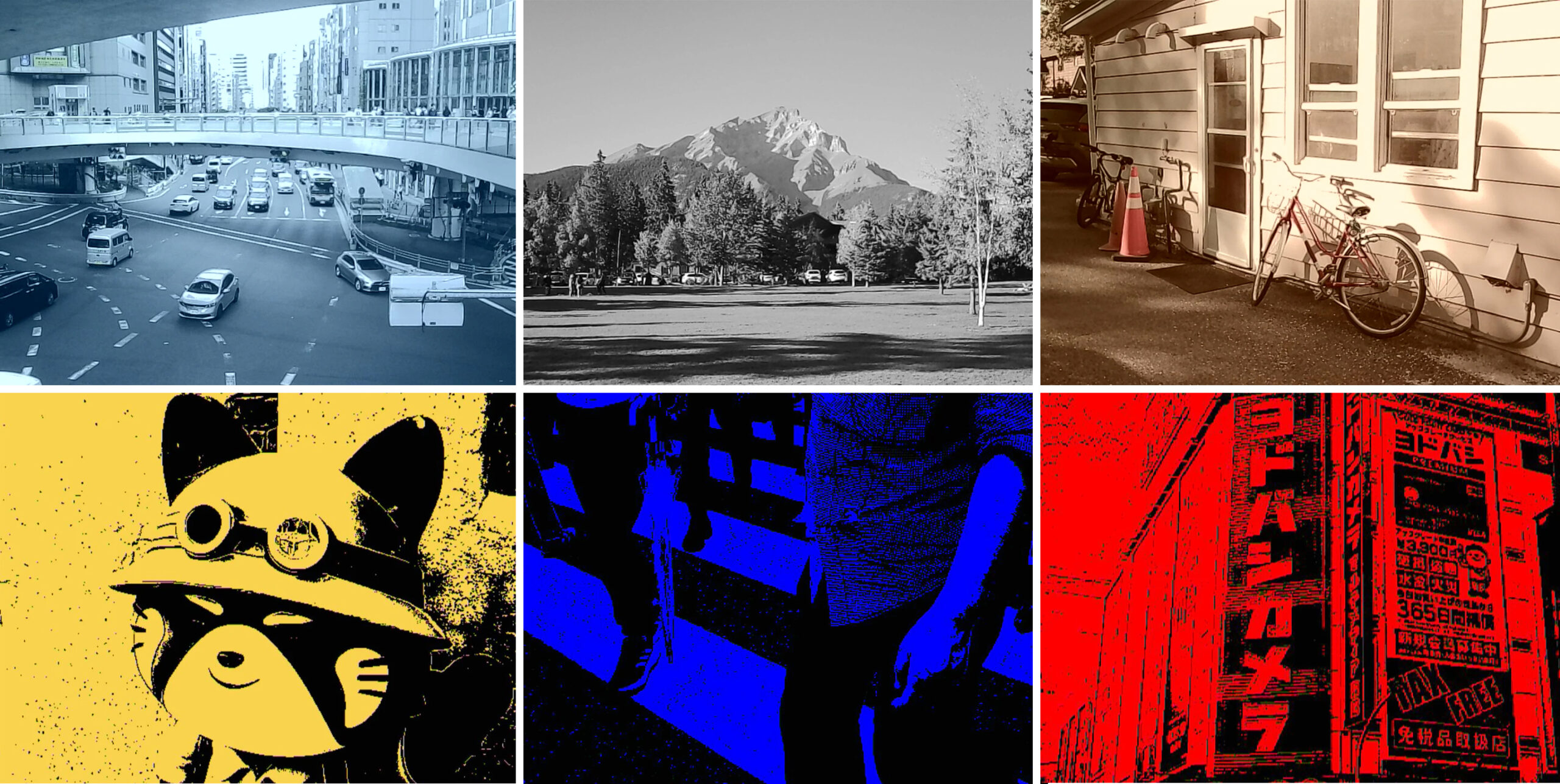 Six sample photos taken by the Kodak Charmera with filters applied.