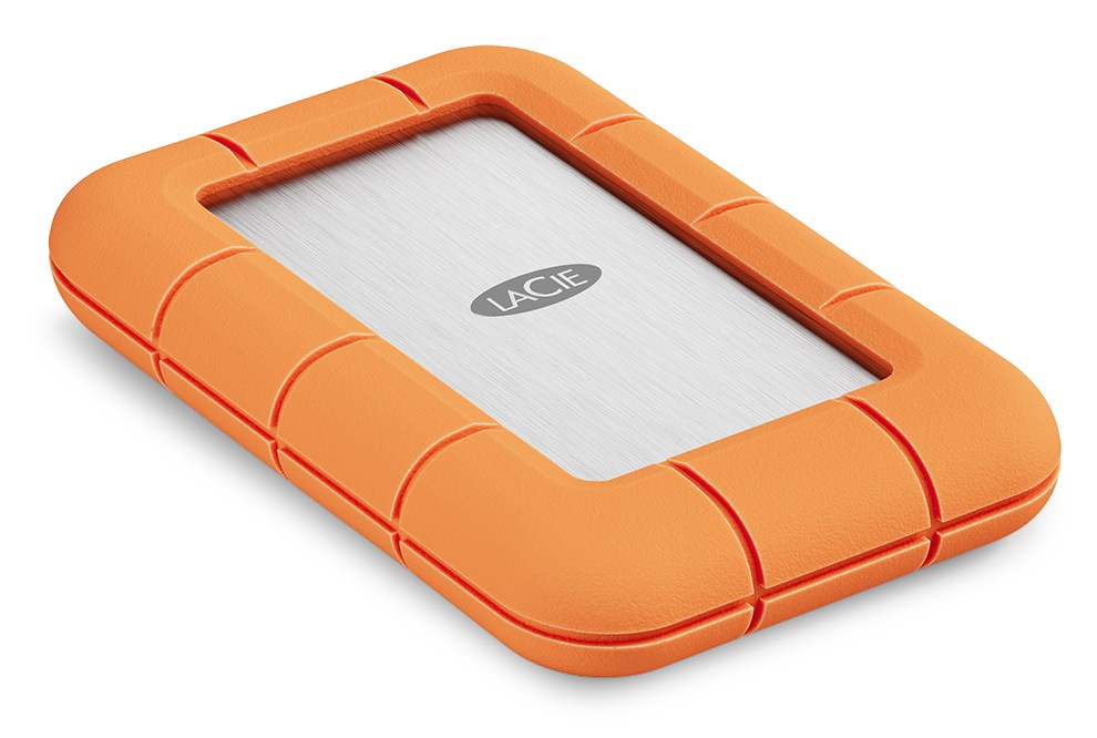 The LacIe Rugged SSD4 external drive against a white background.