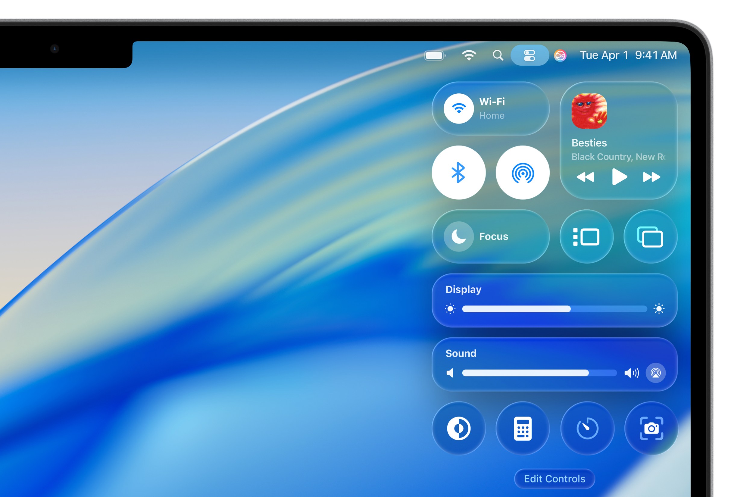 A close-up of macOS Tahoe 26’s updated Control Center on a MacBook screen. A close-up of macOS Tahoe 26’s updated Control Center on a MacBook screen.