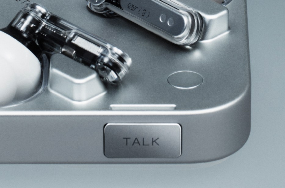 A close-up of the Nothing Ear 3 earbuds’ talk button.