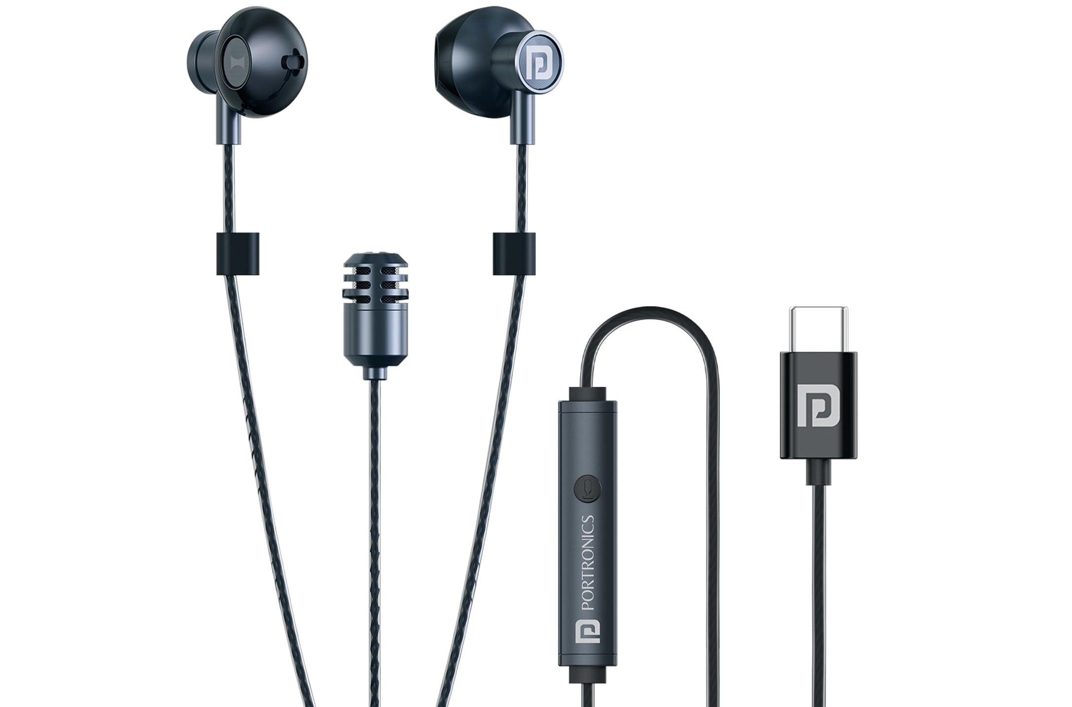 The Portronics Conch One wireless earbuds against a white background.