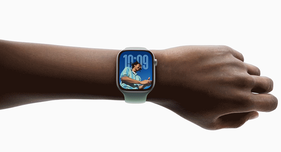 A person flicks their wrist to dismiss a notification on an Apple Watch. A person flicks their wrist to dismiss a notification on an Apple Watch.