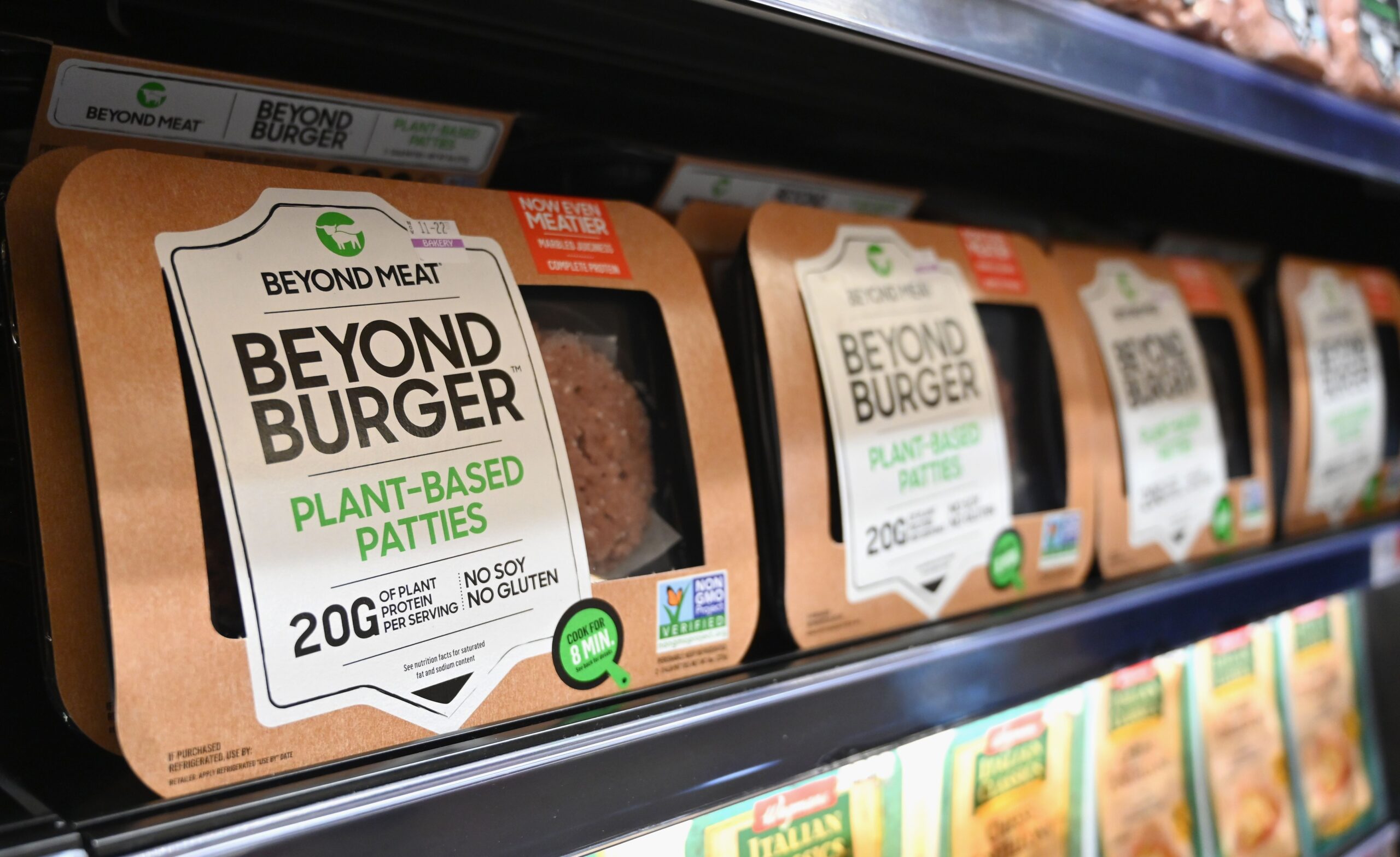 Photo of Beyond Burger patties on the shelf at a store