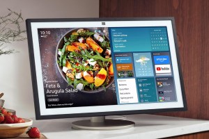 Echo Show's 21 attached to Amazon's Premium Adjustable Stand.