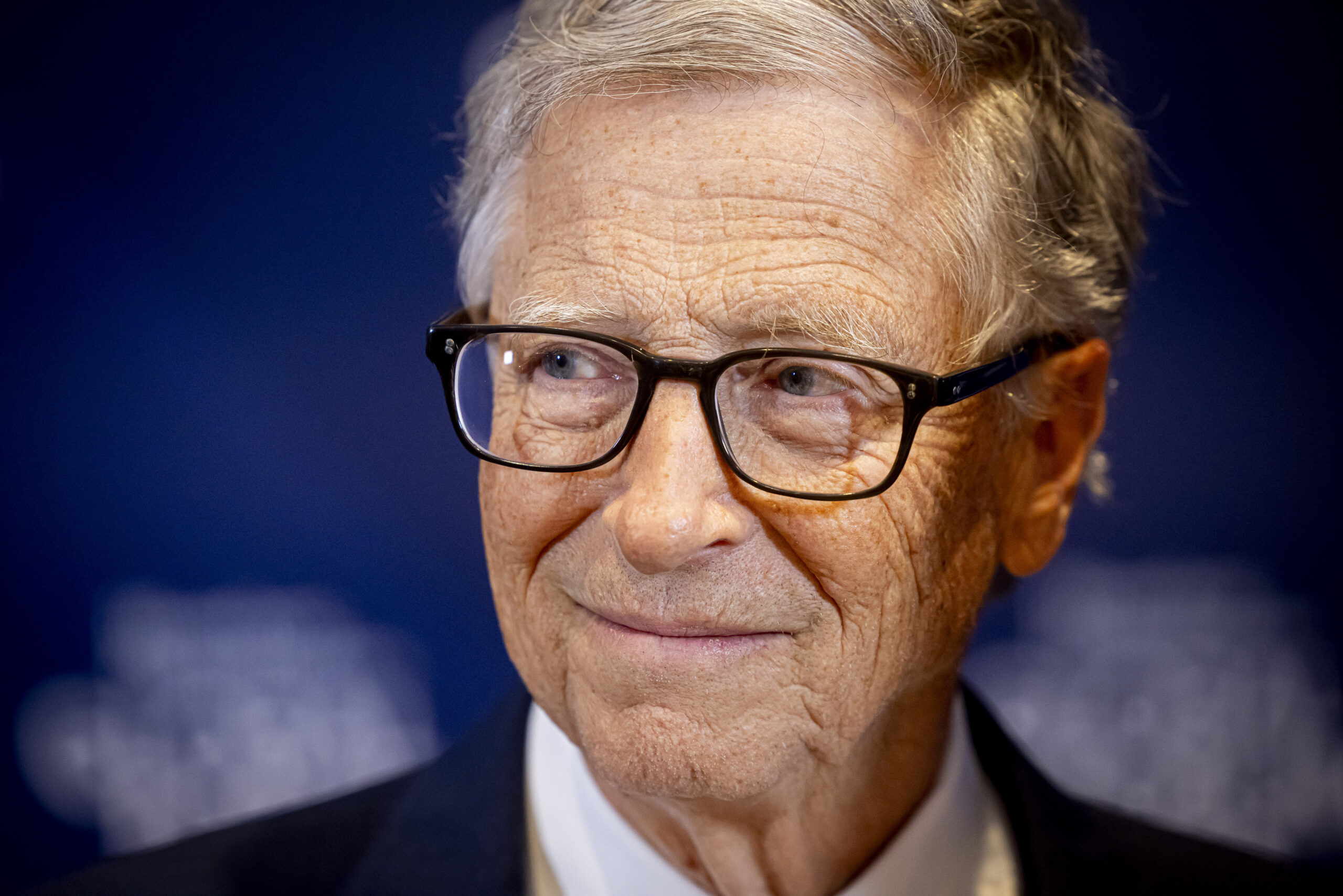 A close-up photo of Bill Gates’ face.