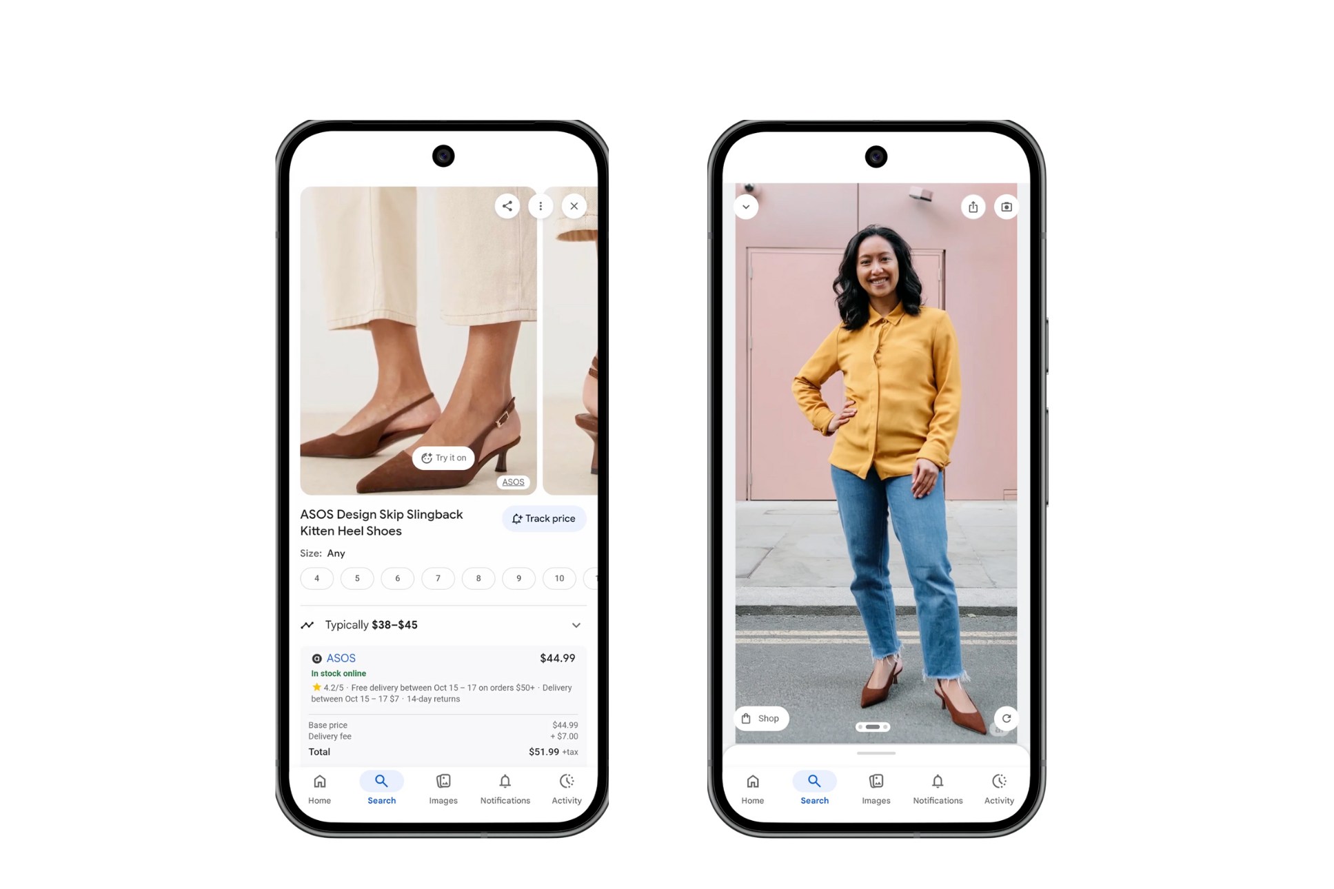 Screenshots of Google’s shoe try-on feature.