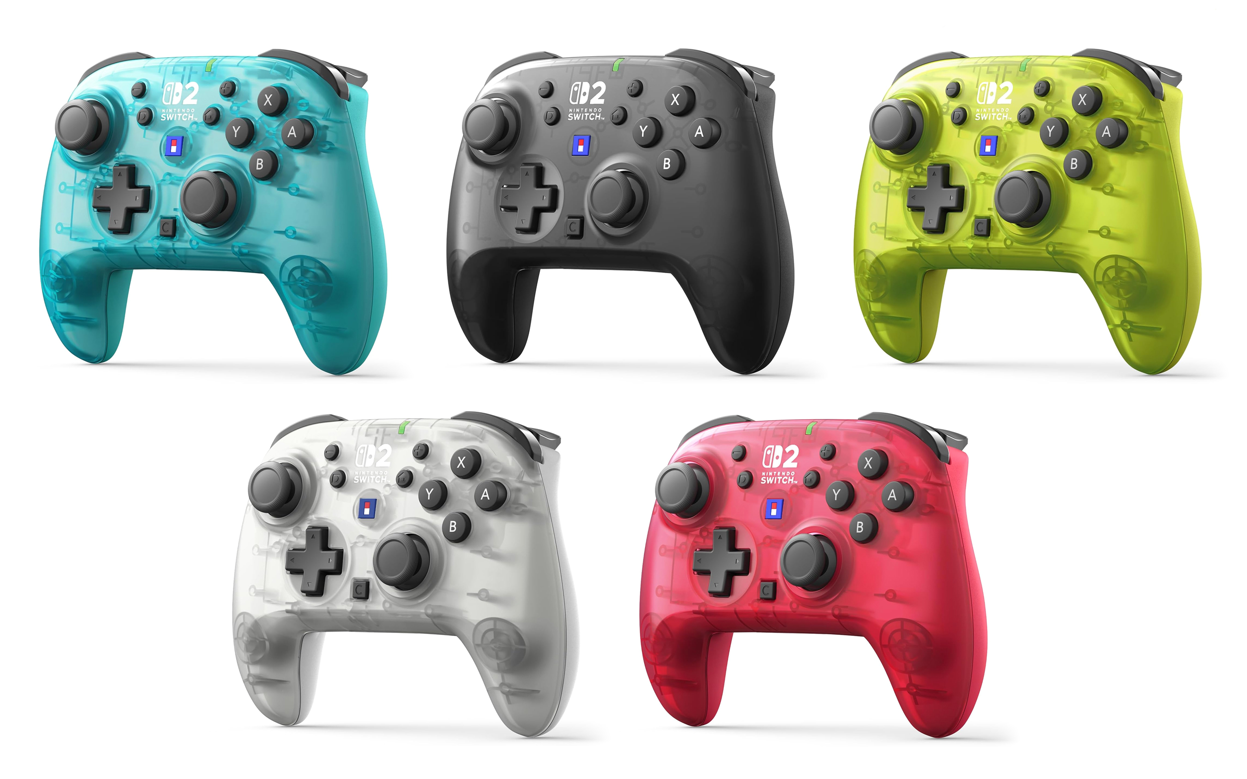 Hori’s wireless Horipad Turbo controller pictured in five different colors.