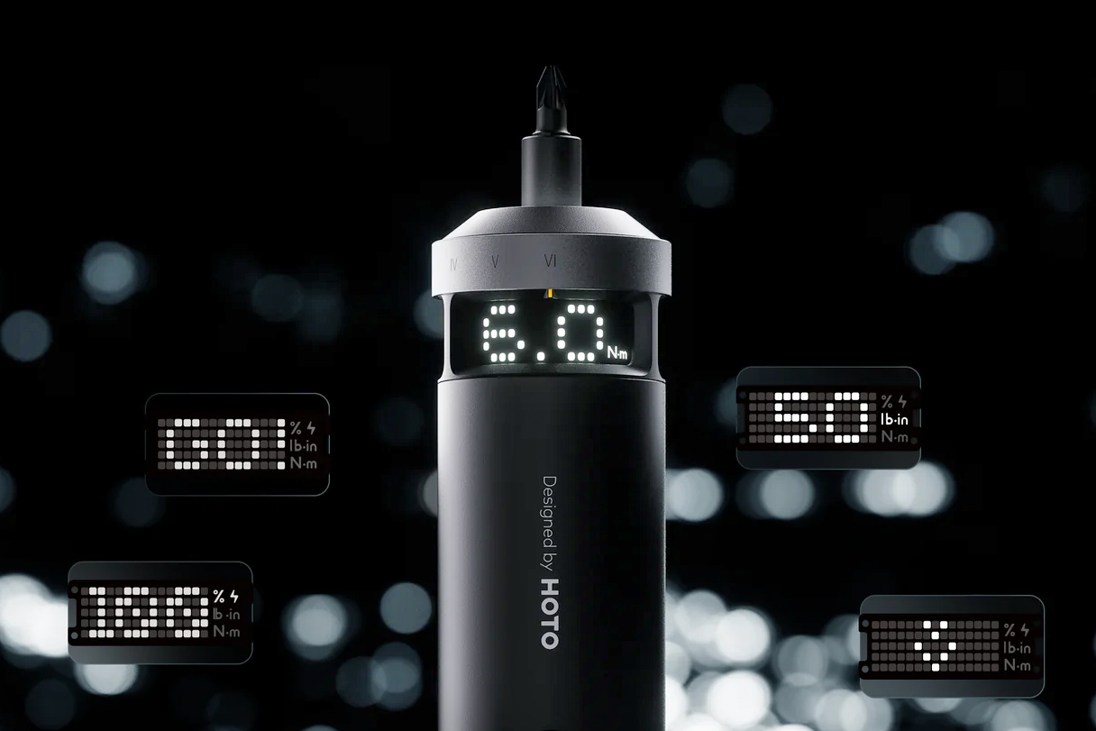 A close-up of the screen on Hoto’s new electric screwdriver.