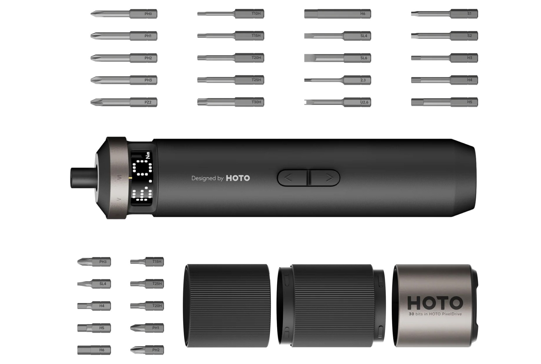 A spillshot of the Hoto PixelDrive and its included accessories. A spillshot of the Hoto PixelDrive and its included accessories.
