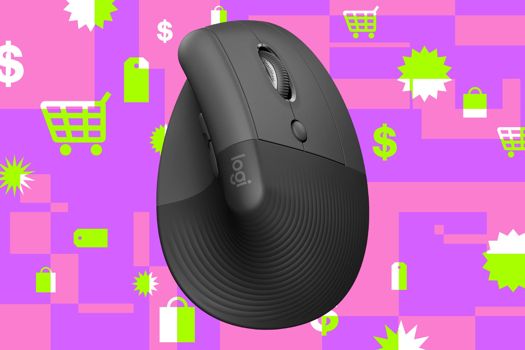 An image showing the black Logitech Lift vertical ergonomic mouse.
