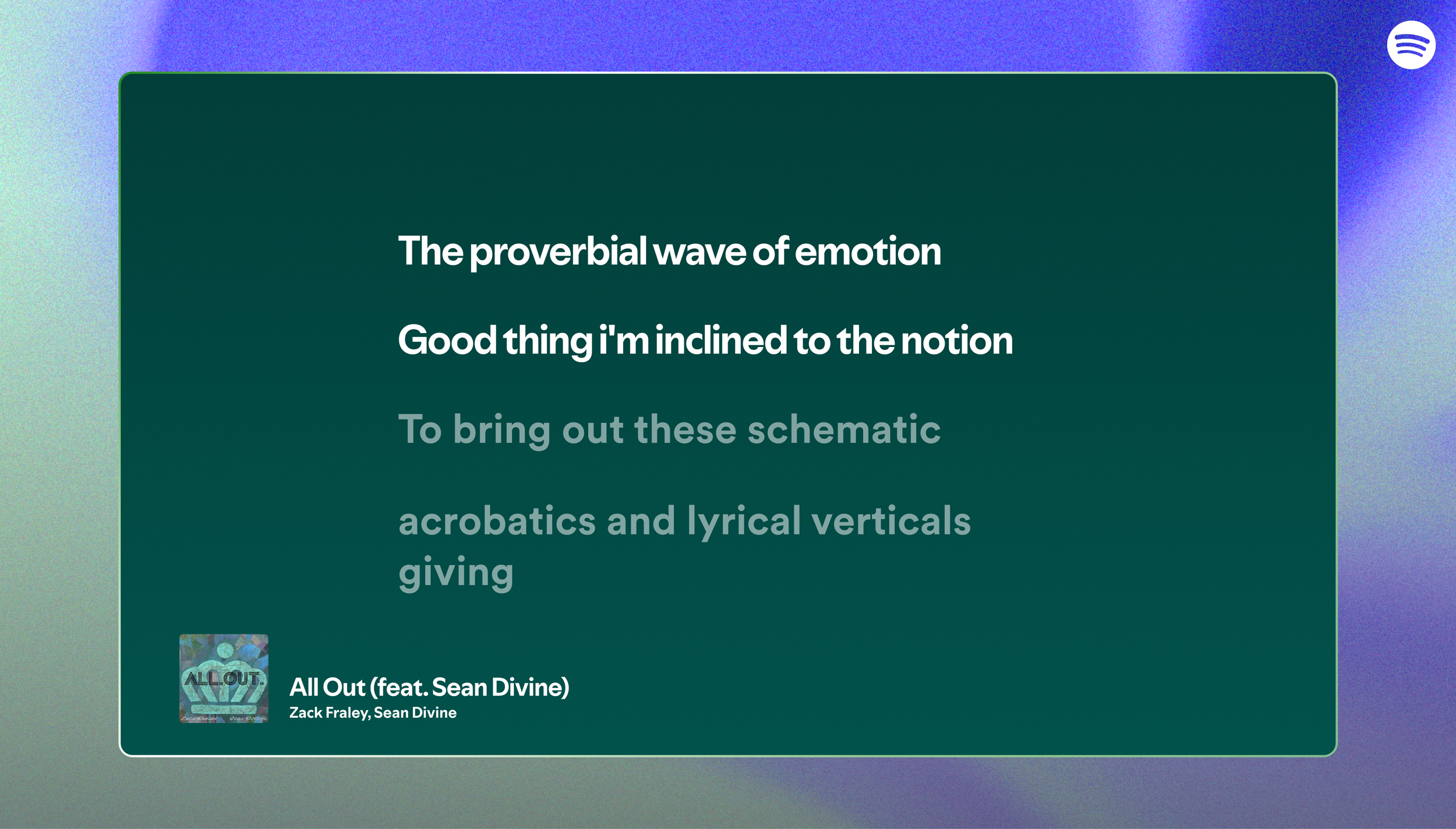 The new Spotify app interface as it appears on Apple TV showing song lyrics.