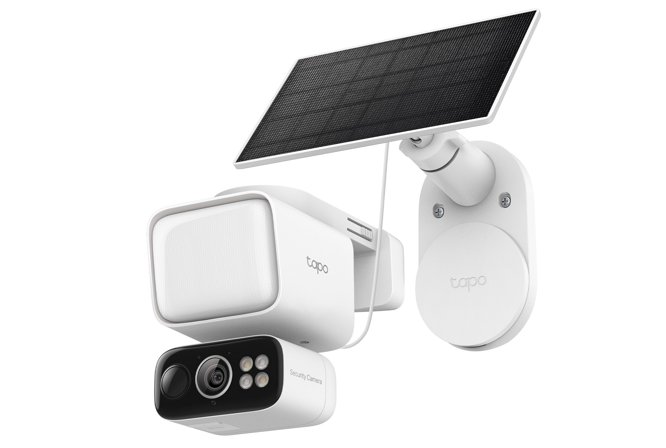 The Tapo C615F next to its detached solar panel. The Tapo C615F next to its detached solar panel.