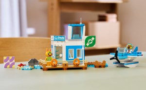 The Lego Animal Crossing Fly with Dodo Airlines set put together on a table.