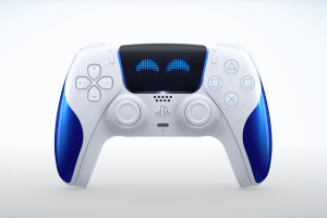 The Astro Bot Joyful DualSense controller on a white background