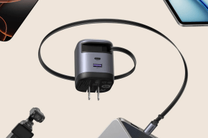 The Ugreen Nexode Charger with Retractable USB-C Cable with the cable extended.