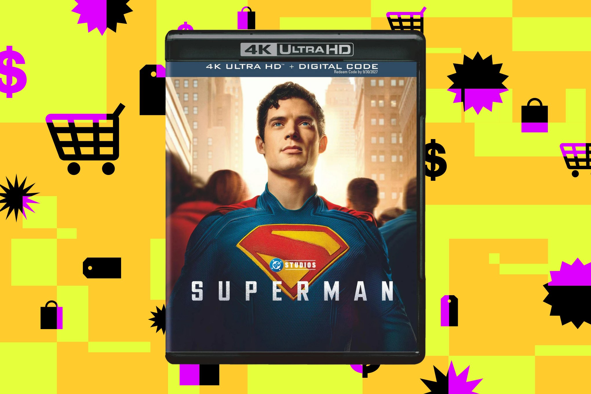 Blu-ray version of Superman against a yellow background.