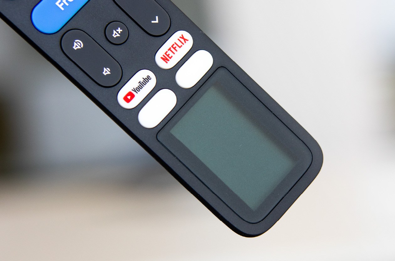 A close-up of a solar cell on a Google TV reference remote.