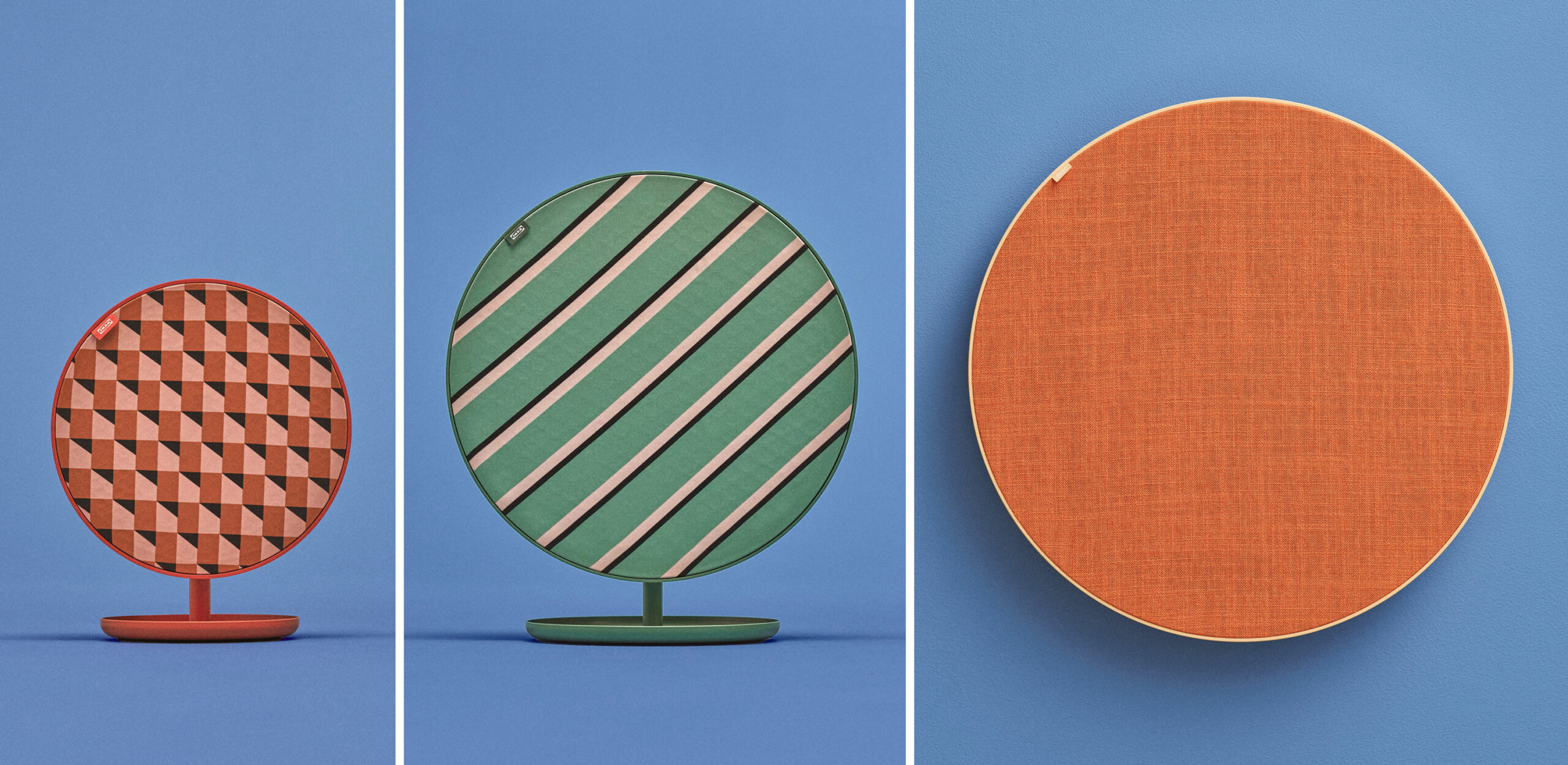 Three Ikea Bluetooth speakers of various sizes.