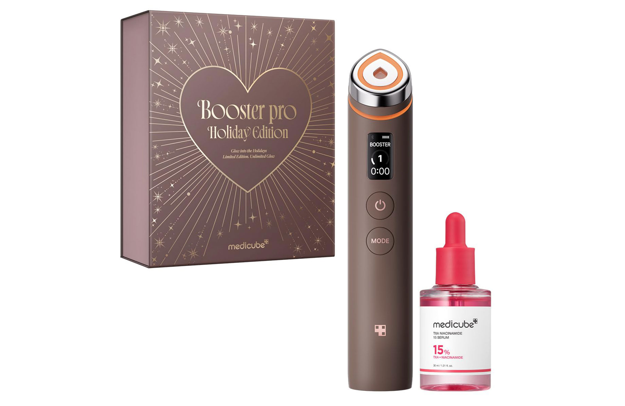Image of Medicube Booster Pro in Mocha and medicube niacinamide serum.