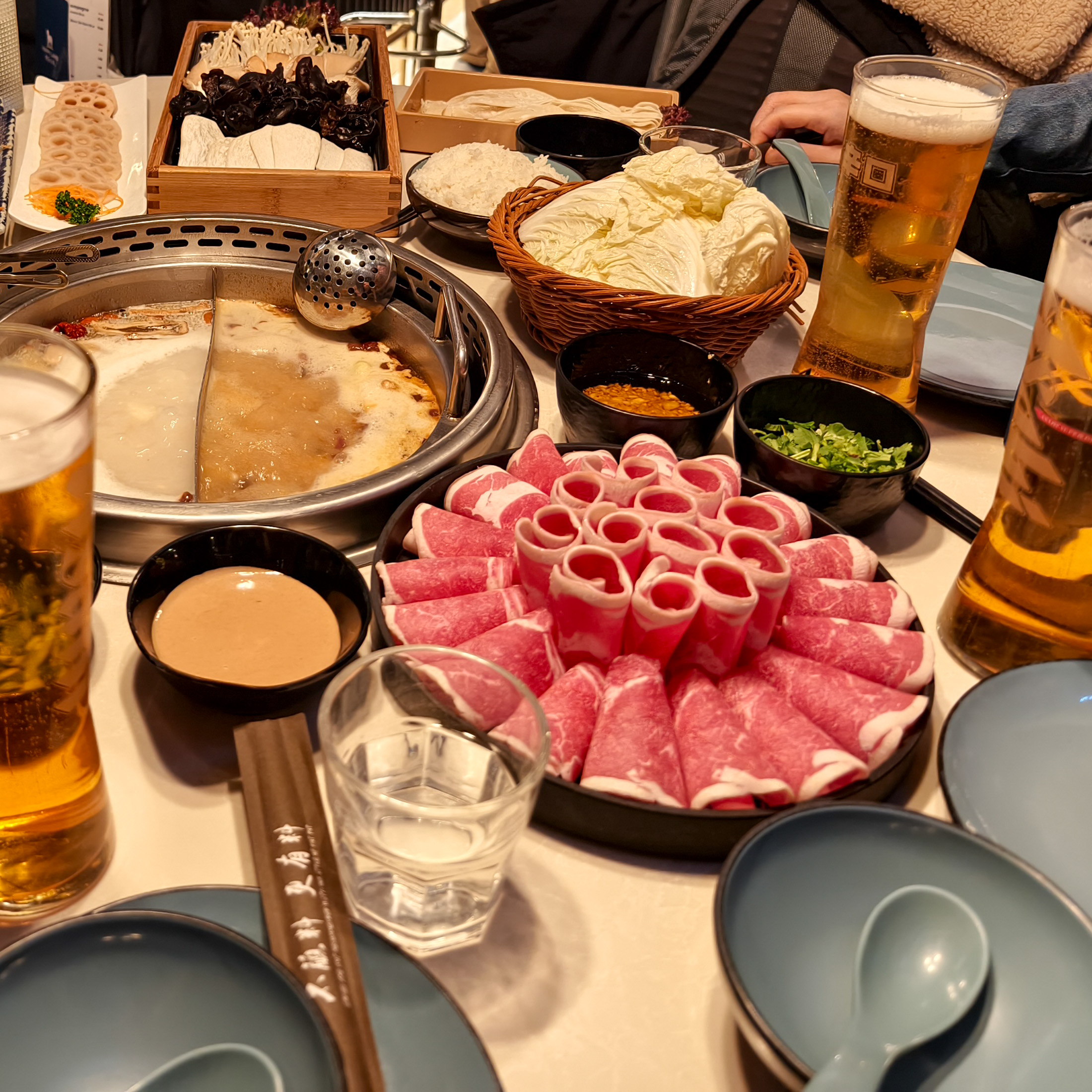 Top-down photo of food on a restaurant table