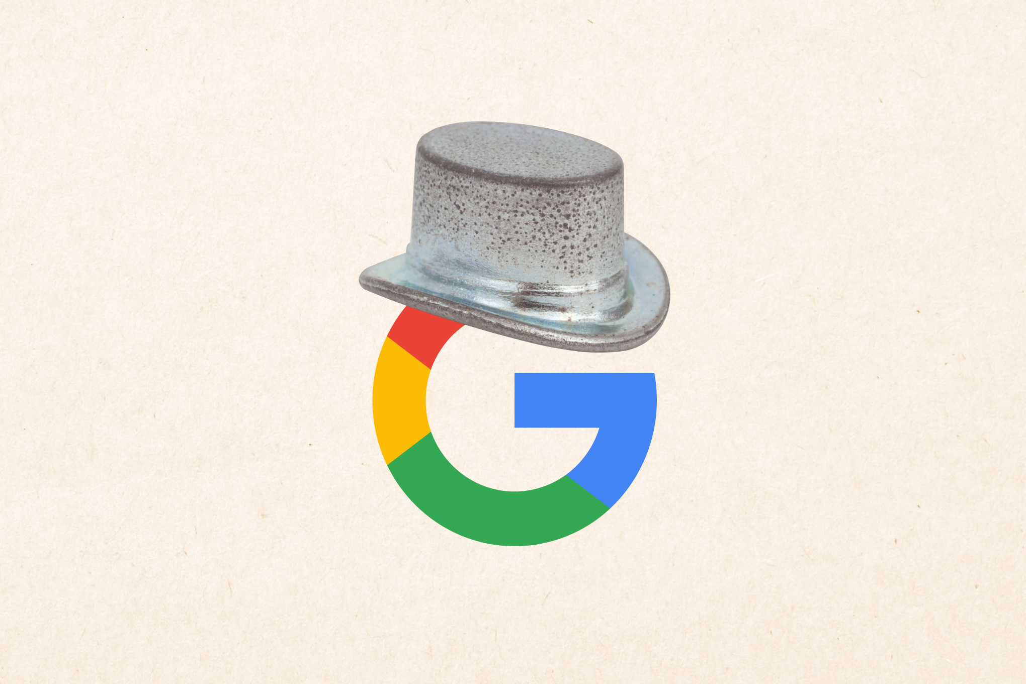 A Mr. Moneybags hat from Monopoly on the Google logo.
