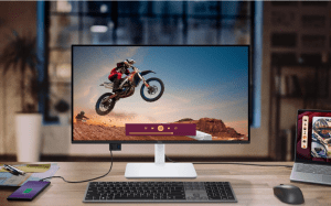 Dell monitor showing motorcyclist on desktop