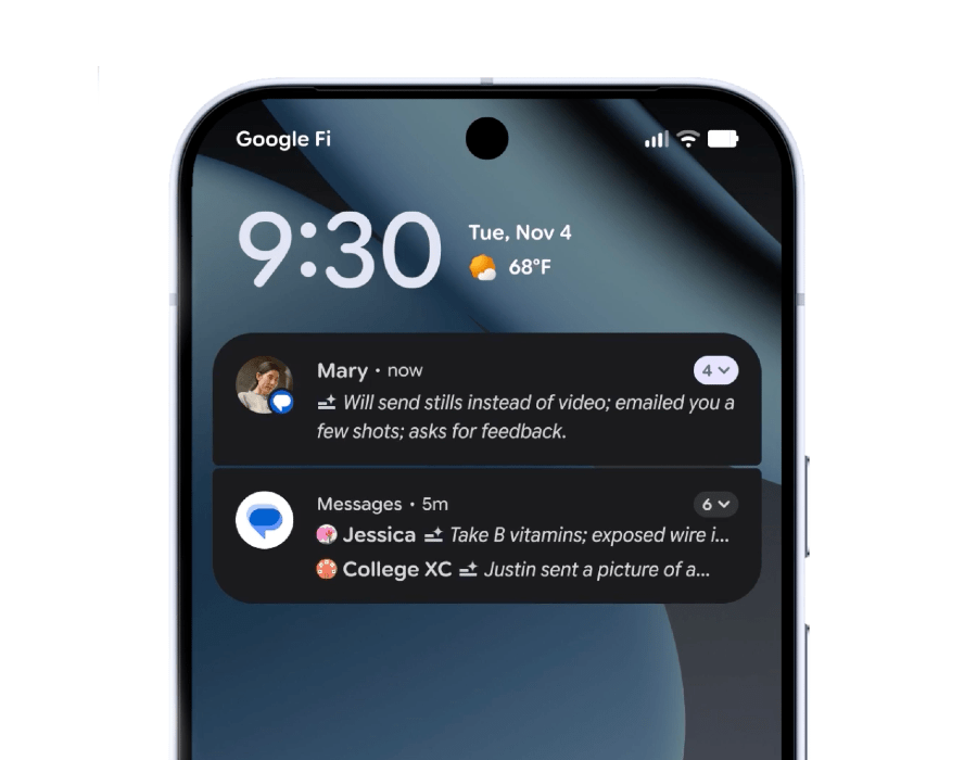 An image of AI notification summaries on Android