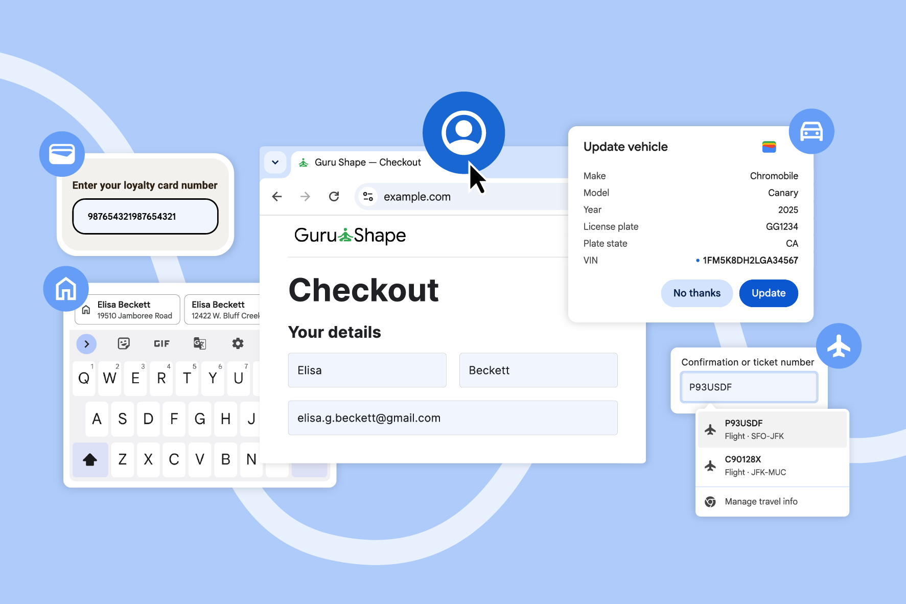 An illustration showing several ways Google has improved Chrome’s autofill capabilities.
