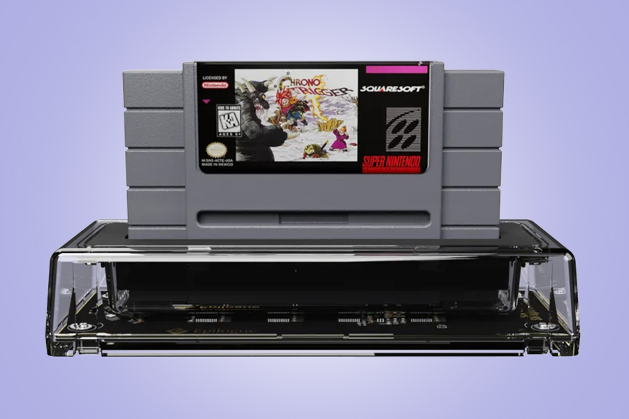 Epilogue’s SN Operator USB cartridge slot with a SNES copy of Chrono Trigger inserted.