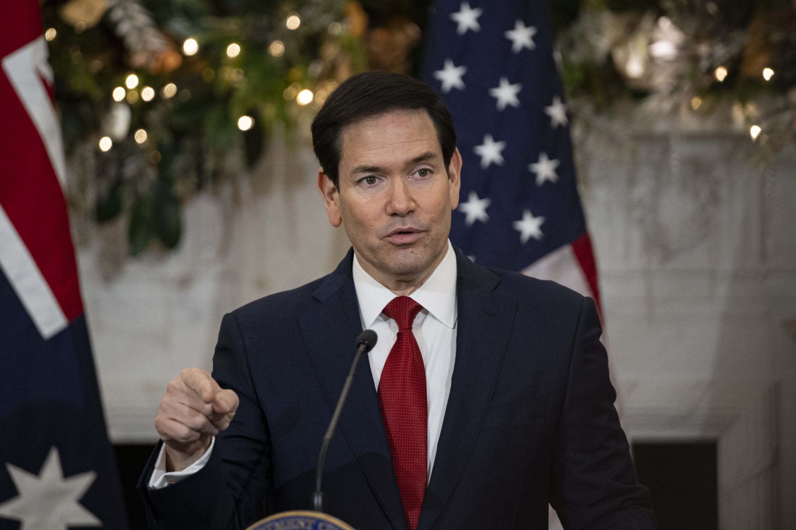 US Secretaries of State and Defense Marco Rubio at the State Department in Washington DC, United States.