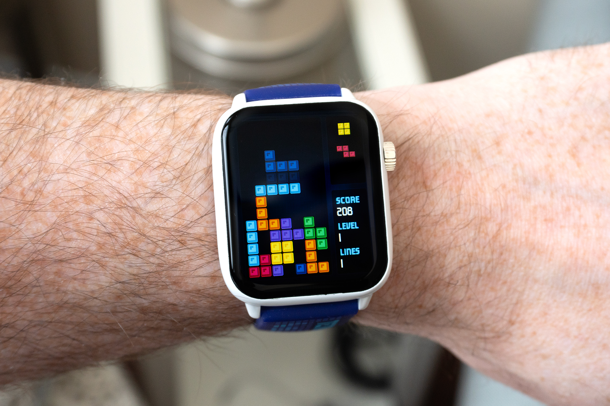 A game of Tetris being played on the Tetris: My Play Watch.