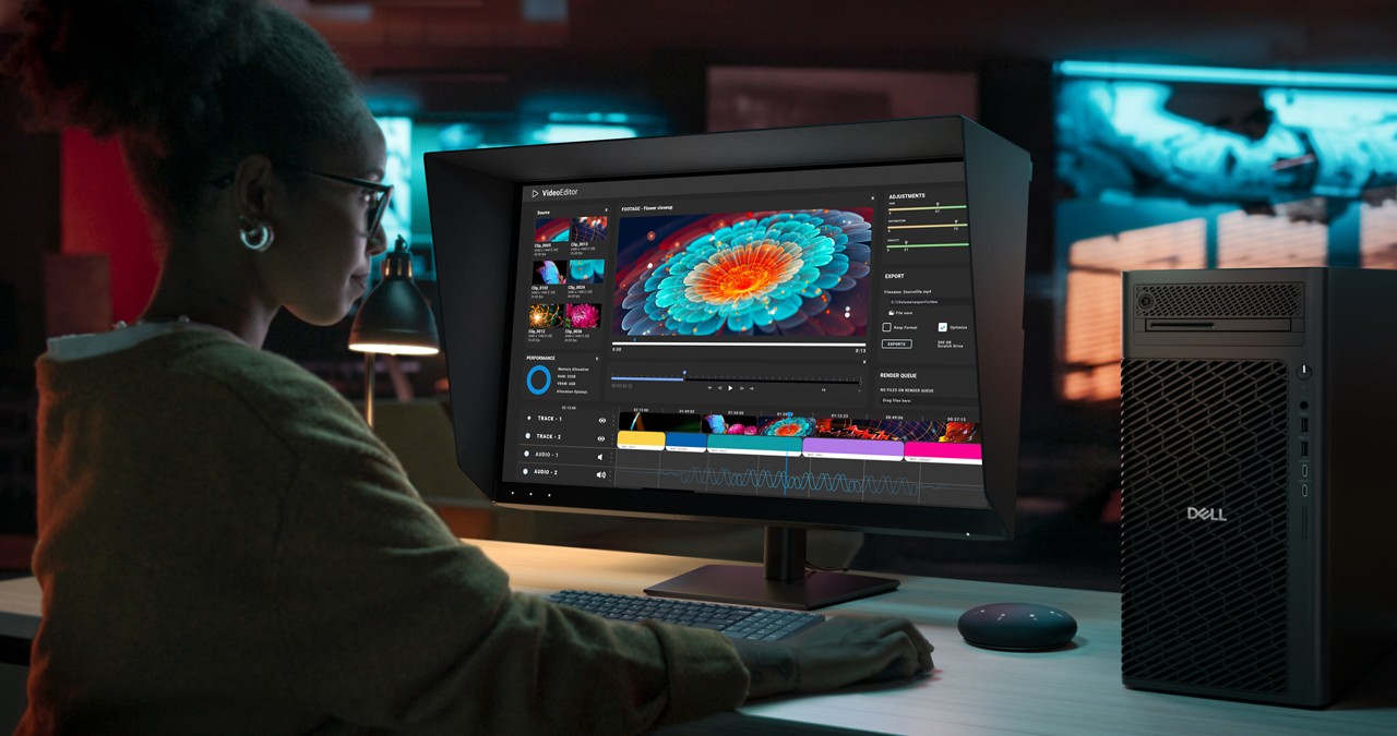 An image showing an editing professional working on the 4K UltraSharp QD-OLED.