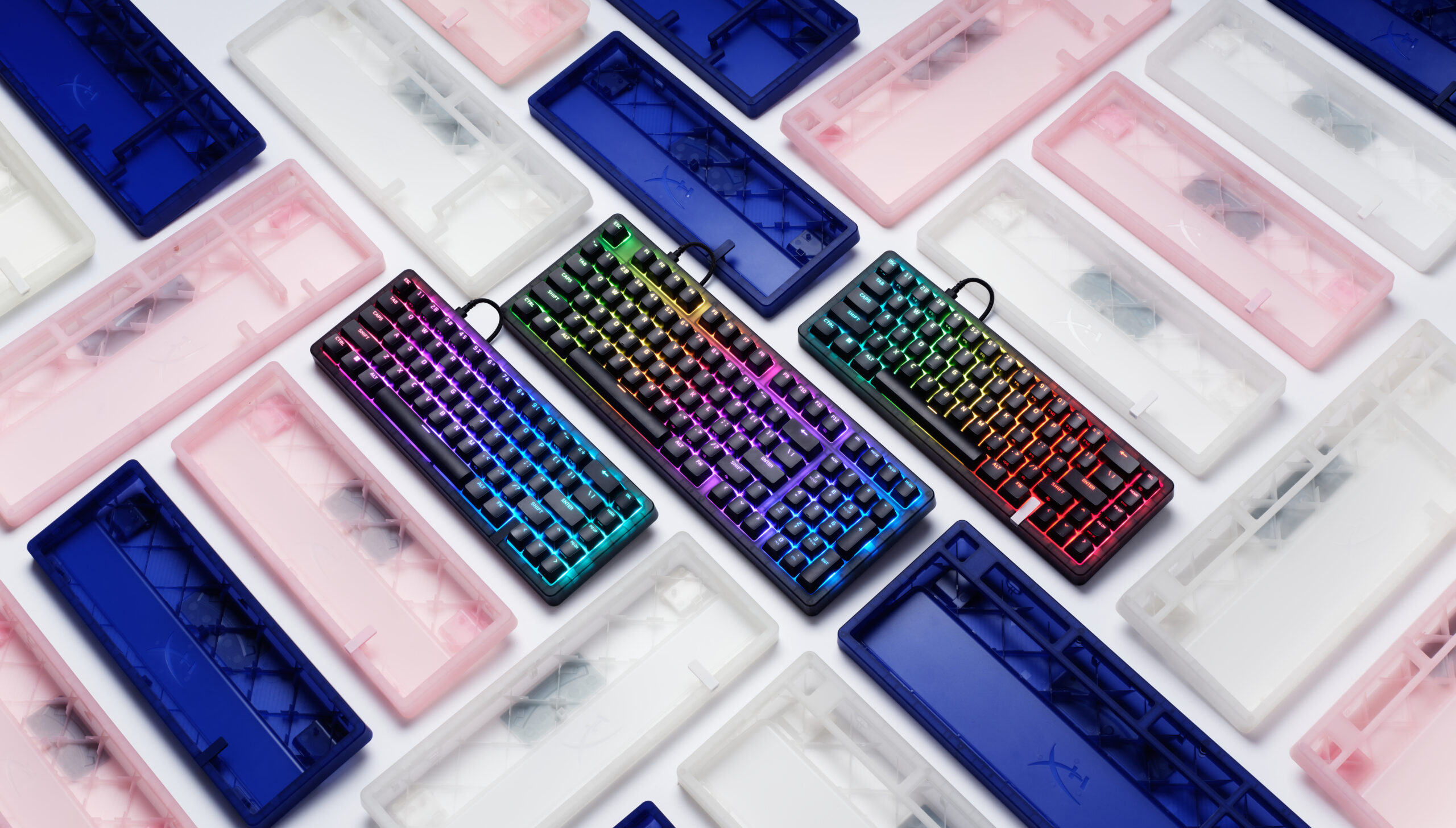 An image showing all of HyperX’s new keyboards, including the 65-percent Origins 2 and 2 Pro, with the Origins 2 1800 in the middle.