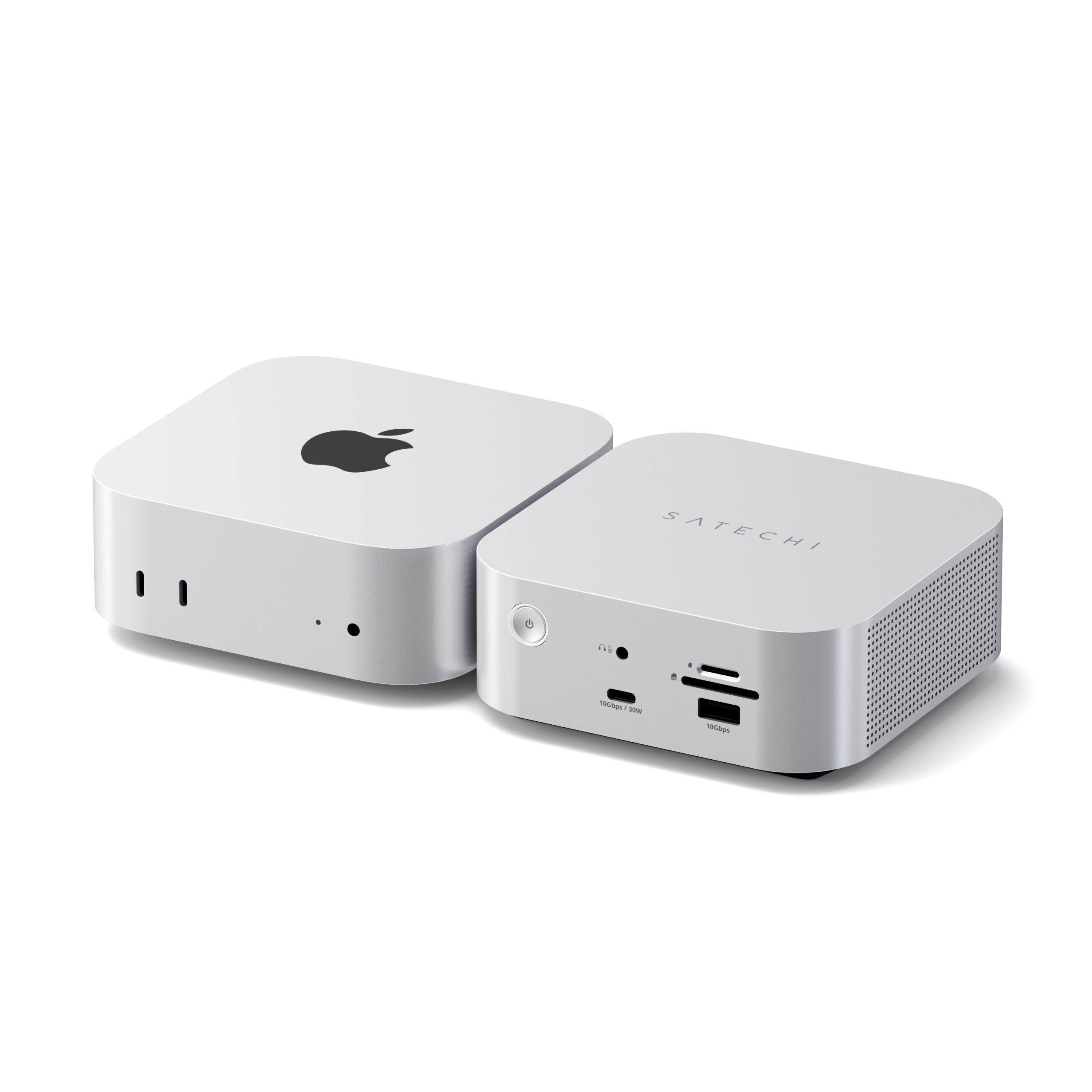 An image showing Satechi’s new Thunderbolt 5 hub next to a Mac Mini
