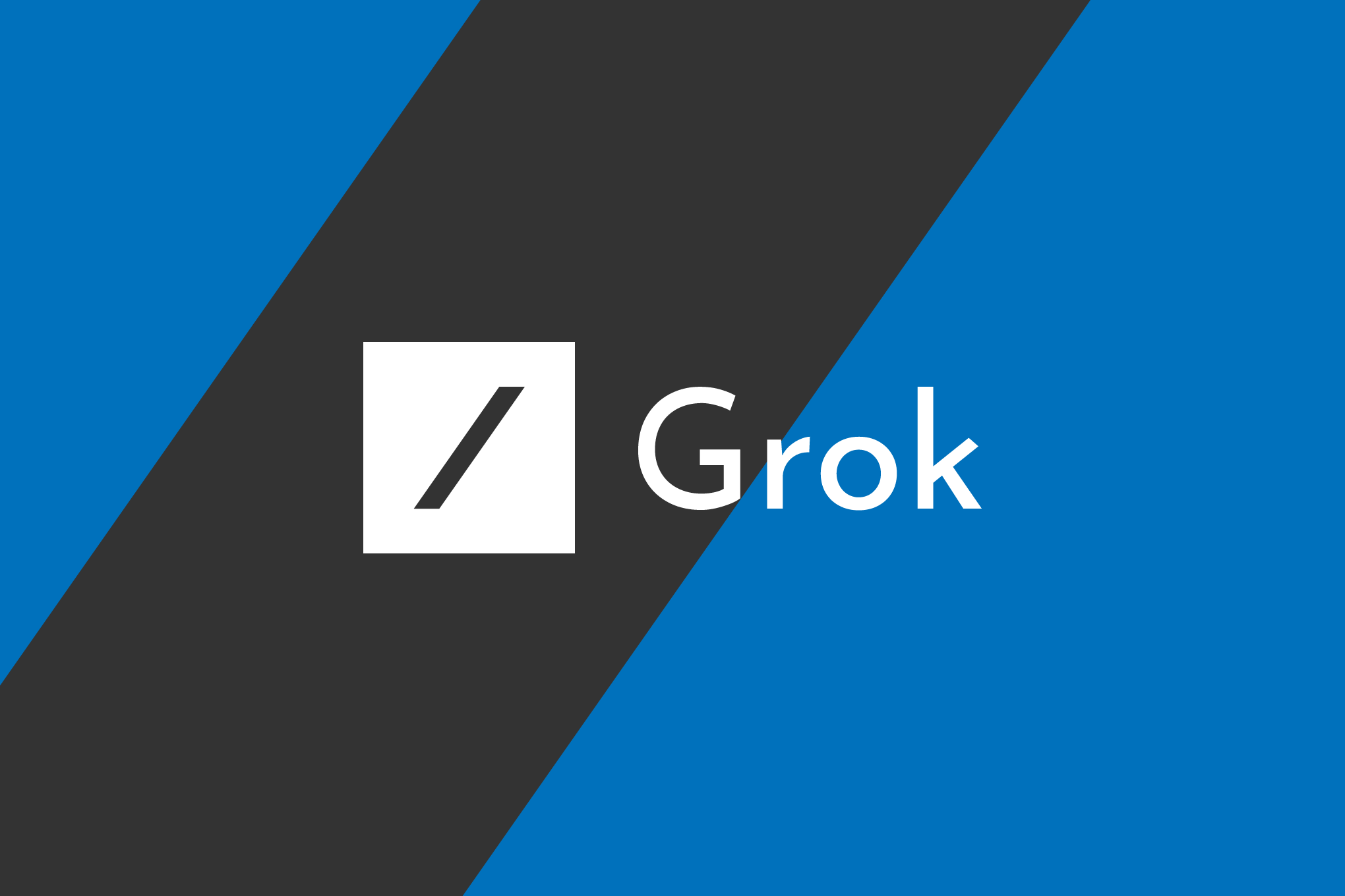 The xAI Grok logo against a blue and gray illustrated background.