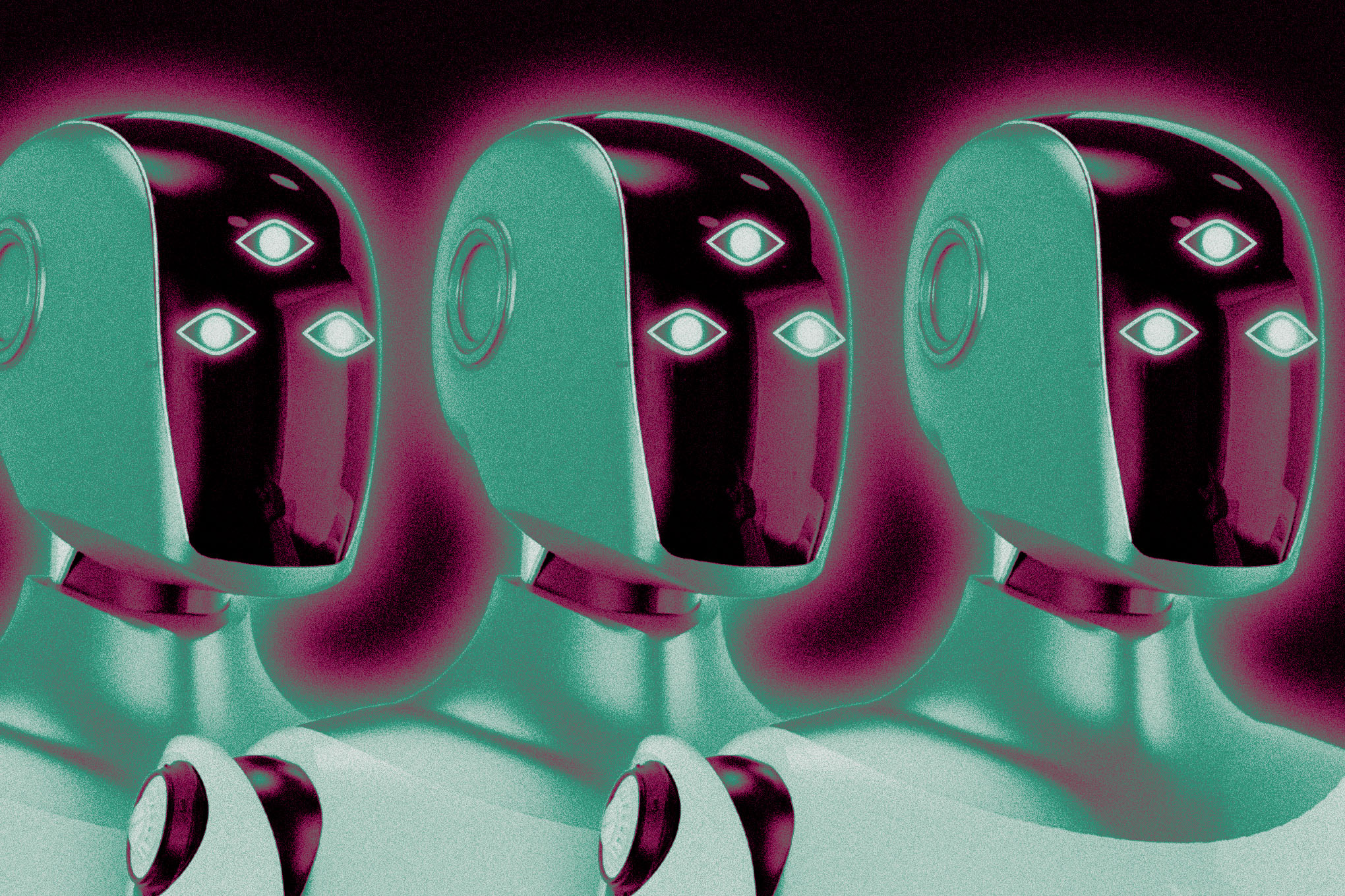 Enlightened robots standing next to each other.