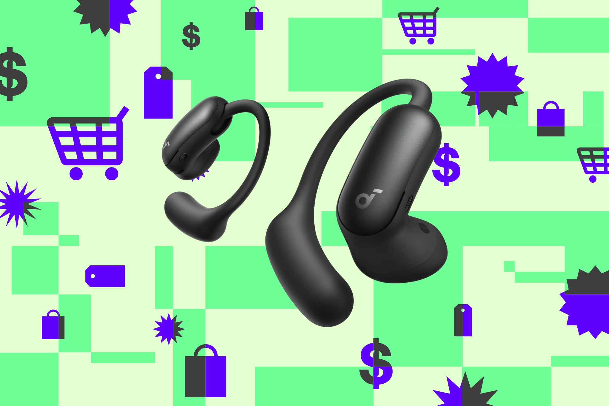 An image showing the Anker Soundcore AeroFit Pro 2 headphones in black. They can swap between playback modes depending on how you wear them. 