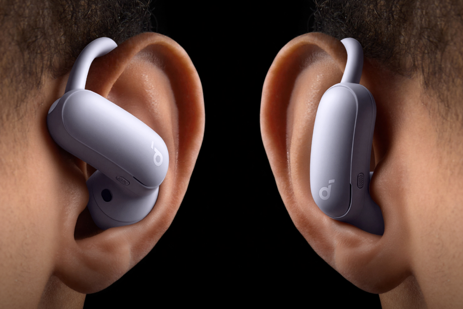 Anker’s Soundcore AeroFit 2 Pro being worn in open-ear and ANC earbud modes.