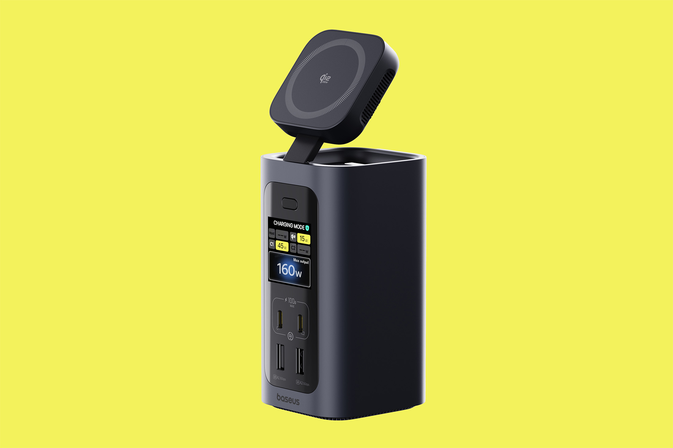 Image of the Baseus 15-in-1 dock against a yellow background