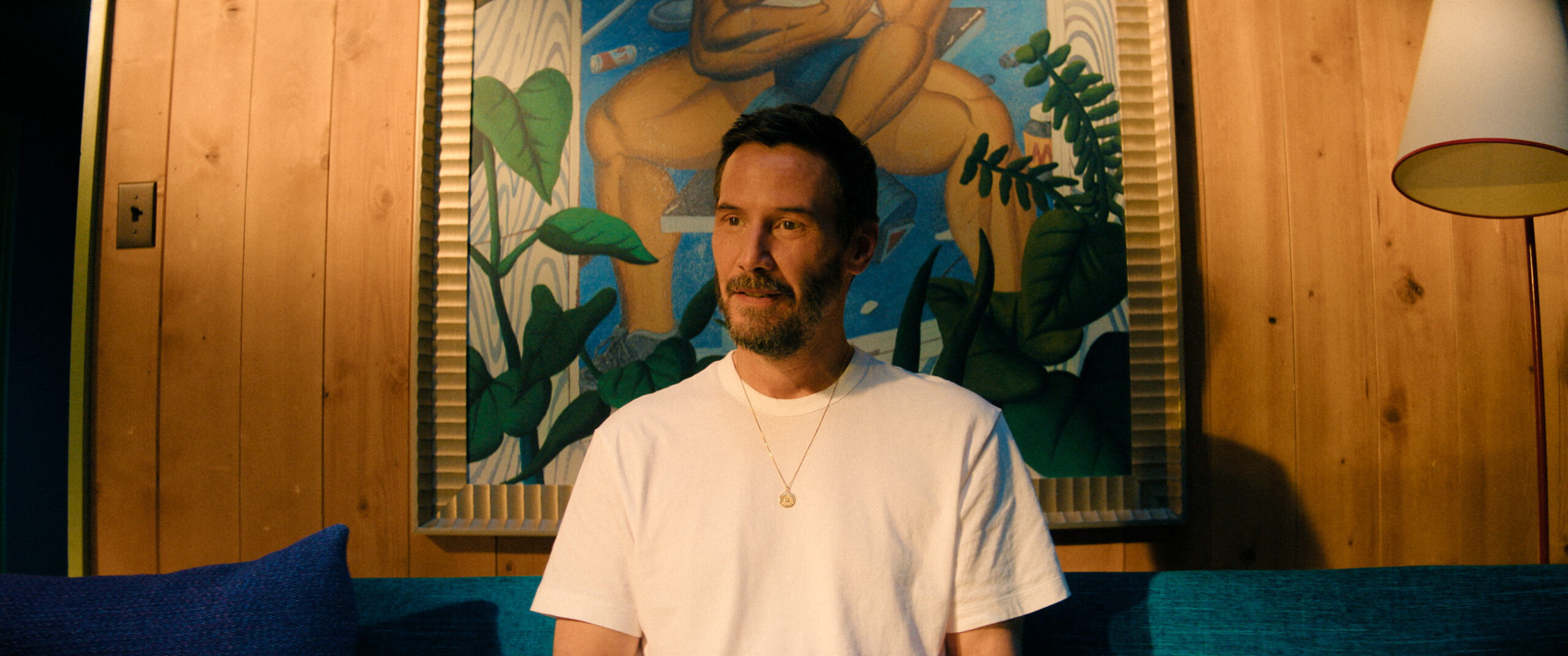 A still photo of Keanu Reeves in the Apple TV film Outcome.