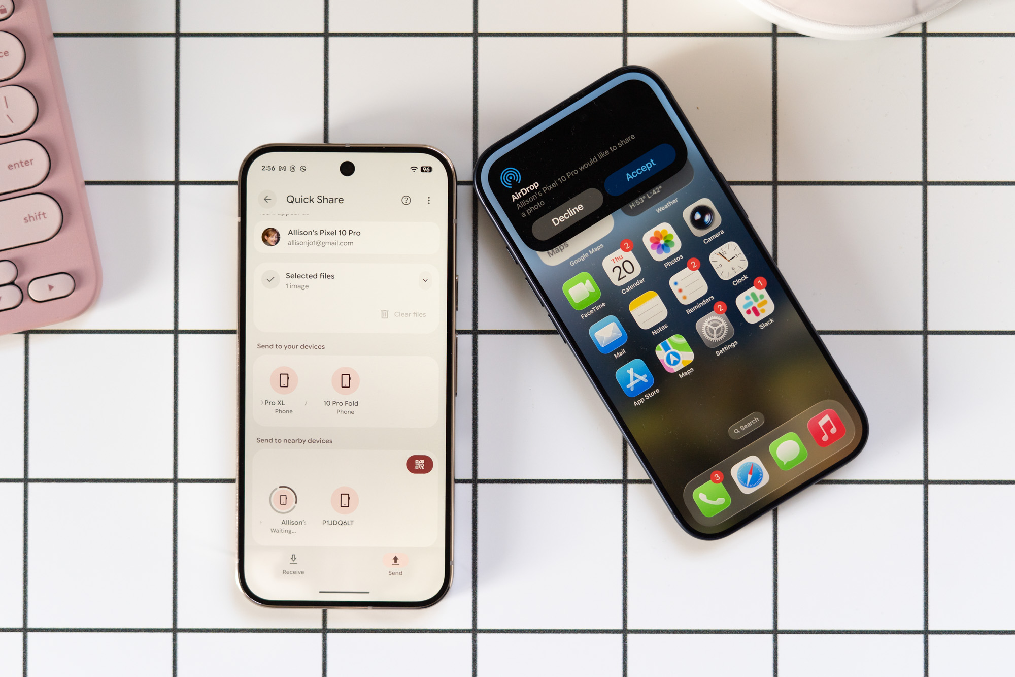 Pixel 10 and iPhone 17 Pro side by side