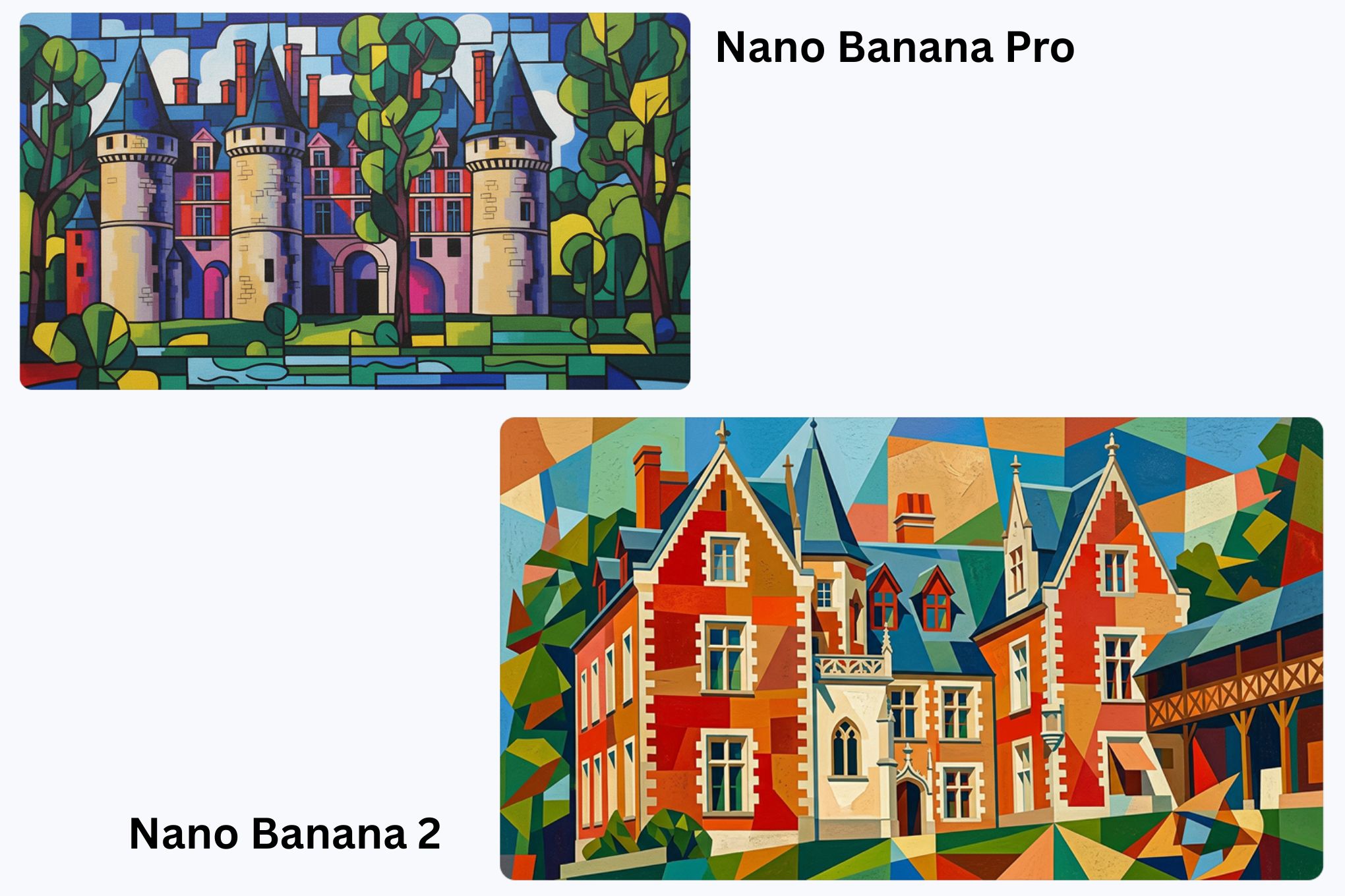 An image comparing the image generation capabilities of Google’s Nano Banana Pro AI model to Nano Banana 2.