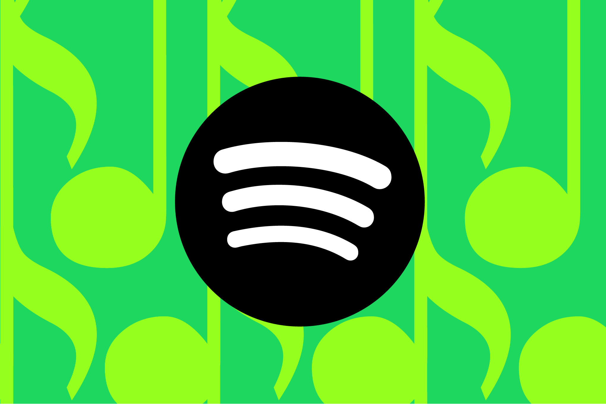The Spotify brand logo against a green musical background.