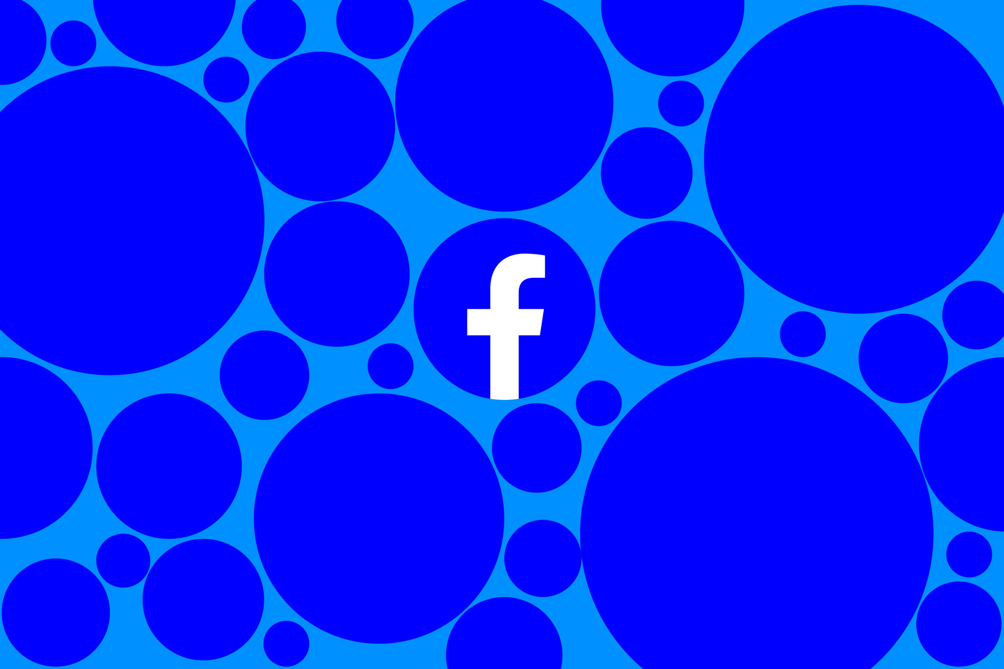 An image of the Facebook logo surrounded by blue circles