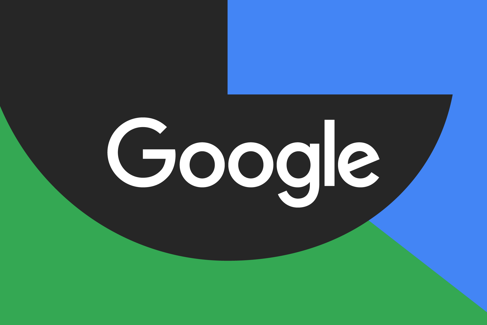 An image of Google’s logo on a black, blue, and green background