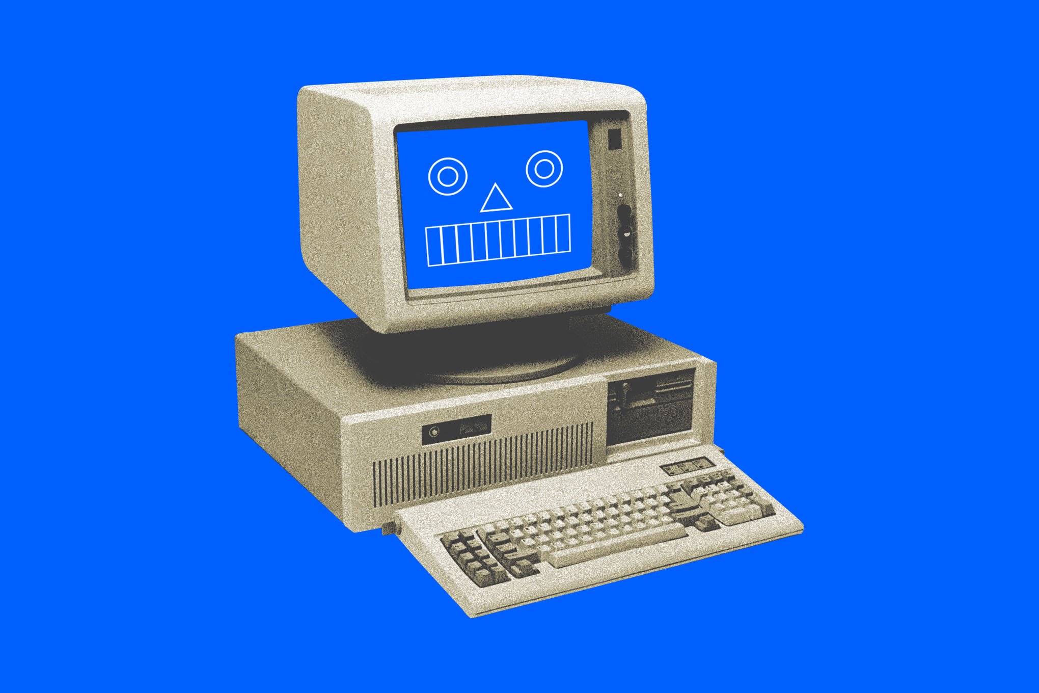 An image showing a computer with a robot face